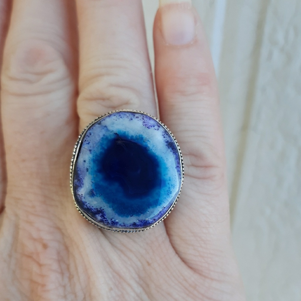 New Dyed Dendritic Opal 925 Silver Ring.